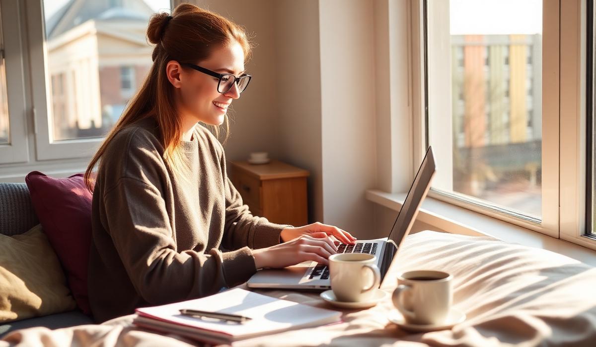 Estudante escrevendo um blog