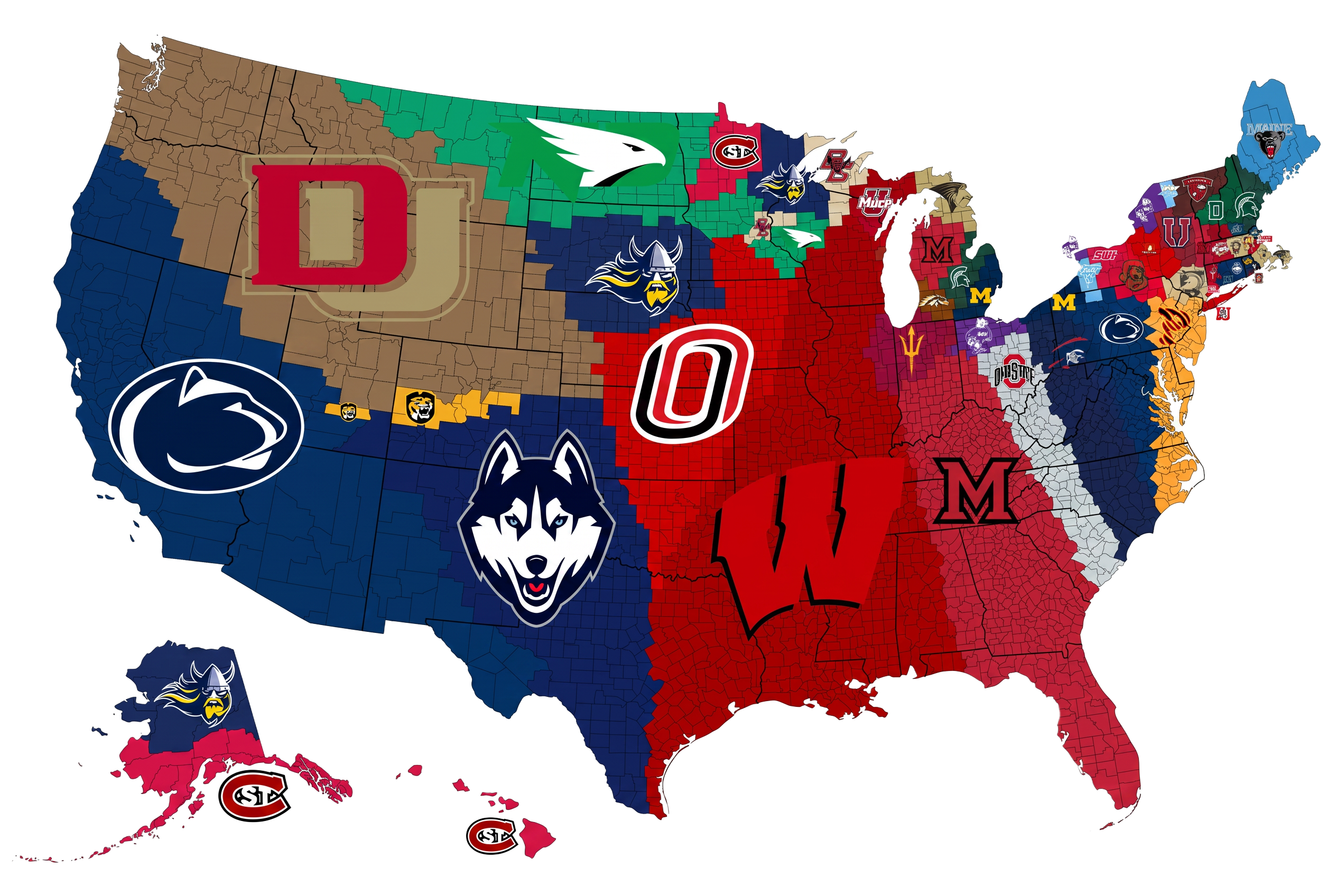 Mapa das universidades da NCAA de hóquei no gelo pelos Estados Unidos